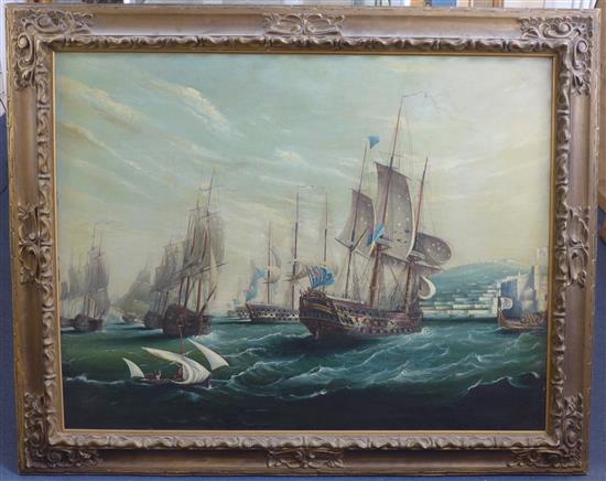 19th century English School The English Fleet off the coast off Valetta, Malta, 31 x 40.5in.